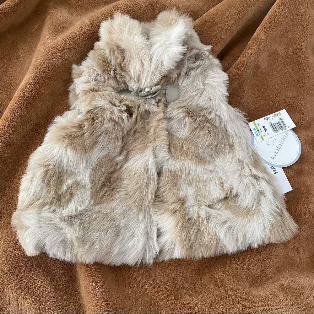 Lux Brown Beige Faux Fur Vest For Infants 3-6mos NEW Koala Kids wedding holiday